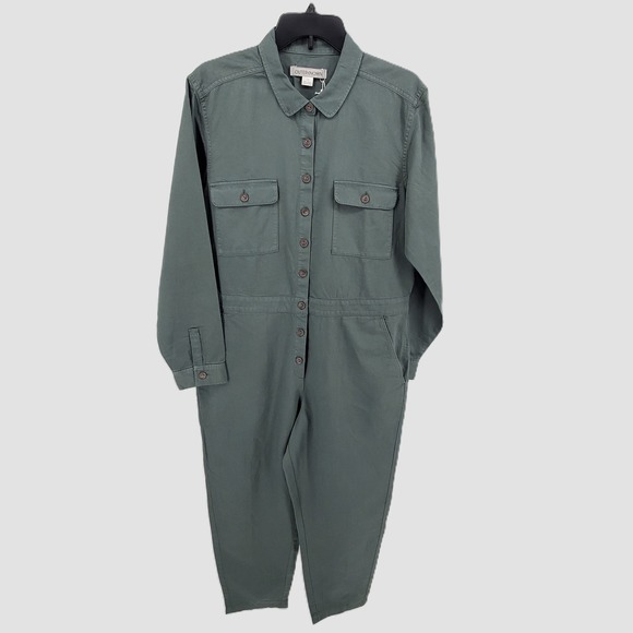 Outerknown Womens Large Station Utility Jumpsuit Dusk Green Organic Cotton Linen - Picture 7 of 8